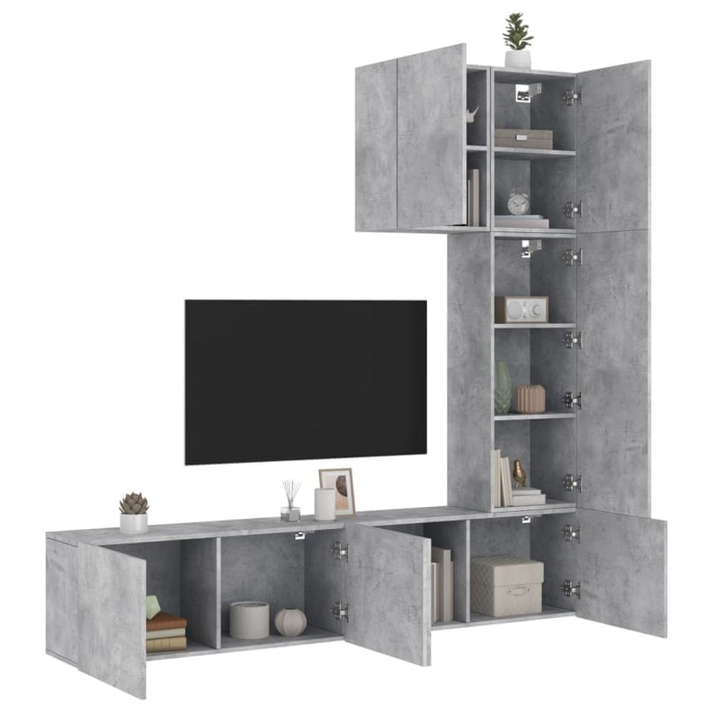 Vidaxl 5-dielne TV nástenné skrinky betónovo sivé kompozitné drevo